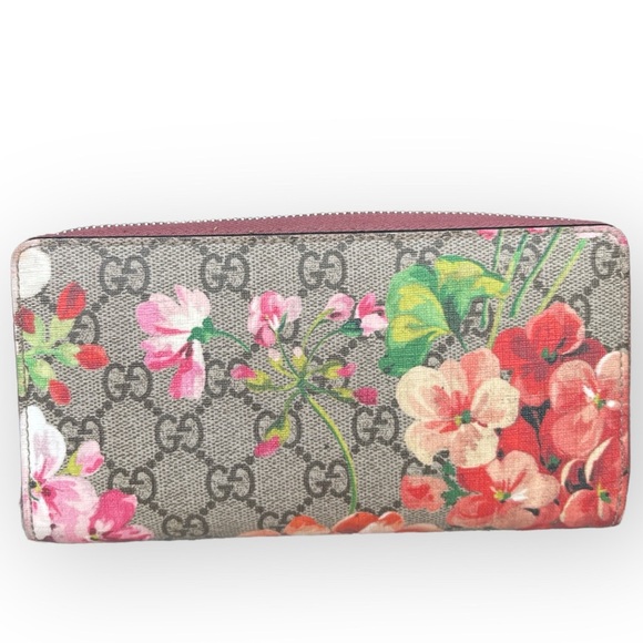 GUCCI Blooms Zip Around Long Wallet GG Supreme Canvas - Authentic - Picture 2 of 8